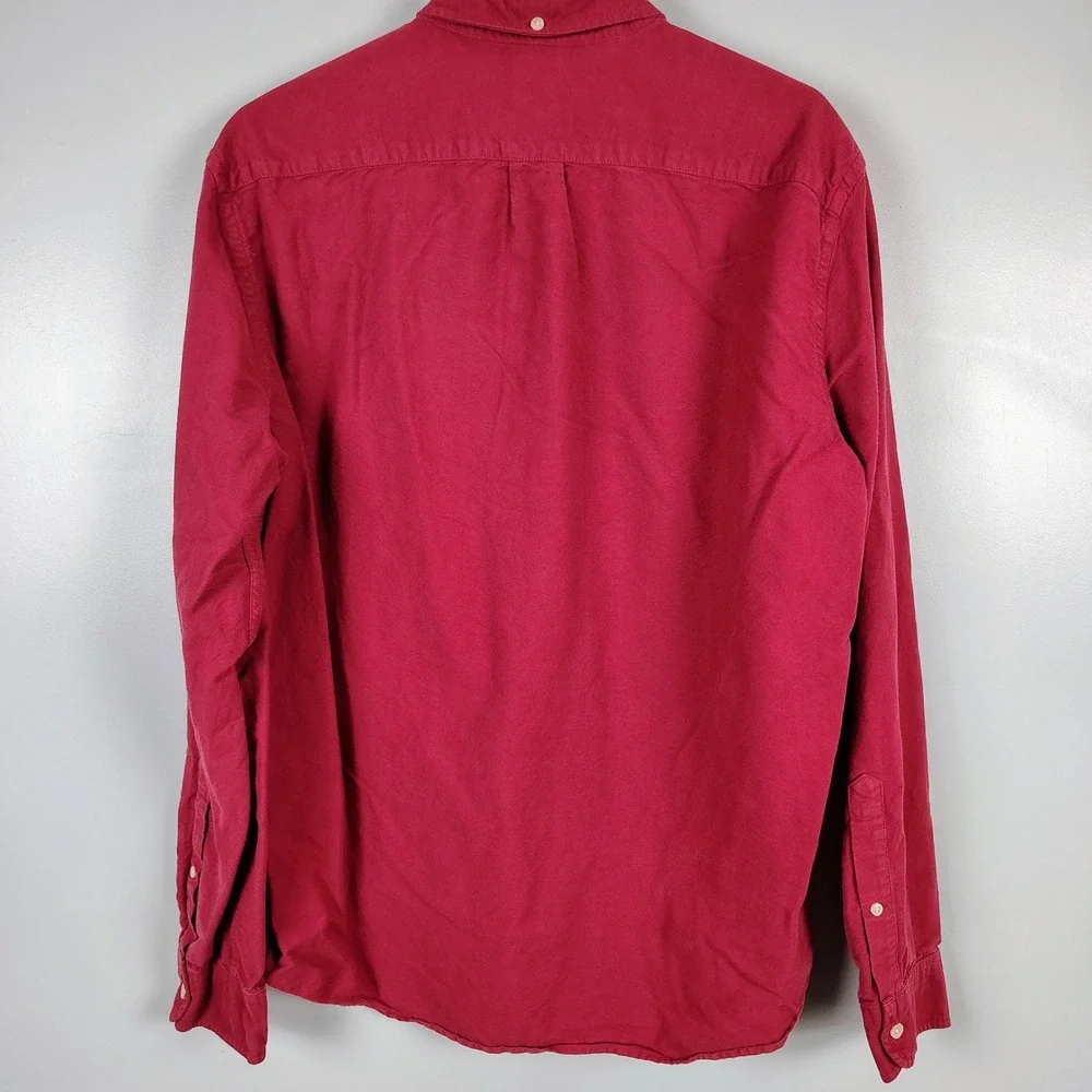 J. Crew Mens L Slim Fit Button Down Shirt Burgundy Cotton Preppy Dark Academia